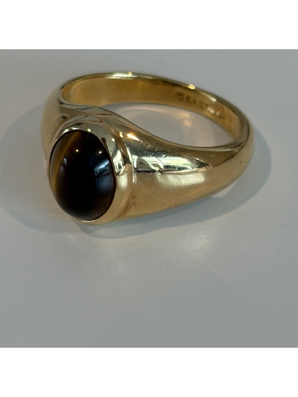 Vintage Mid Century HGE Gold Tiger's Eye Signet Ring Oval Bezel Open Back Sz 9 - Picture 2 of 9